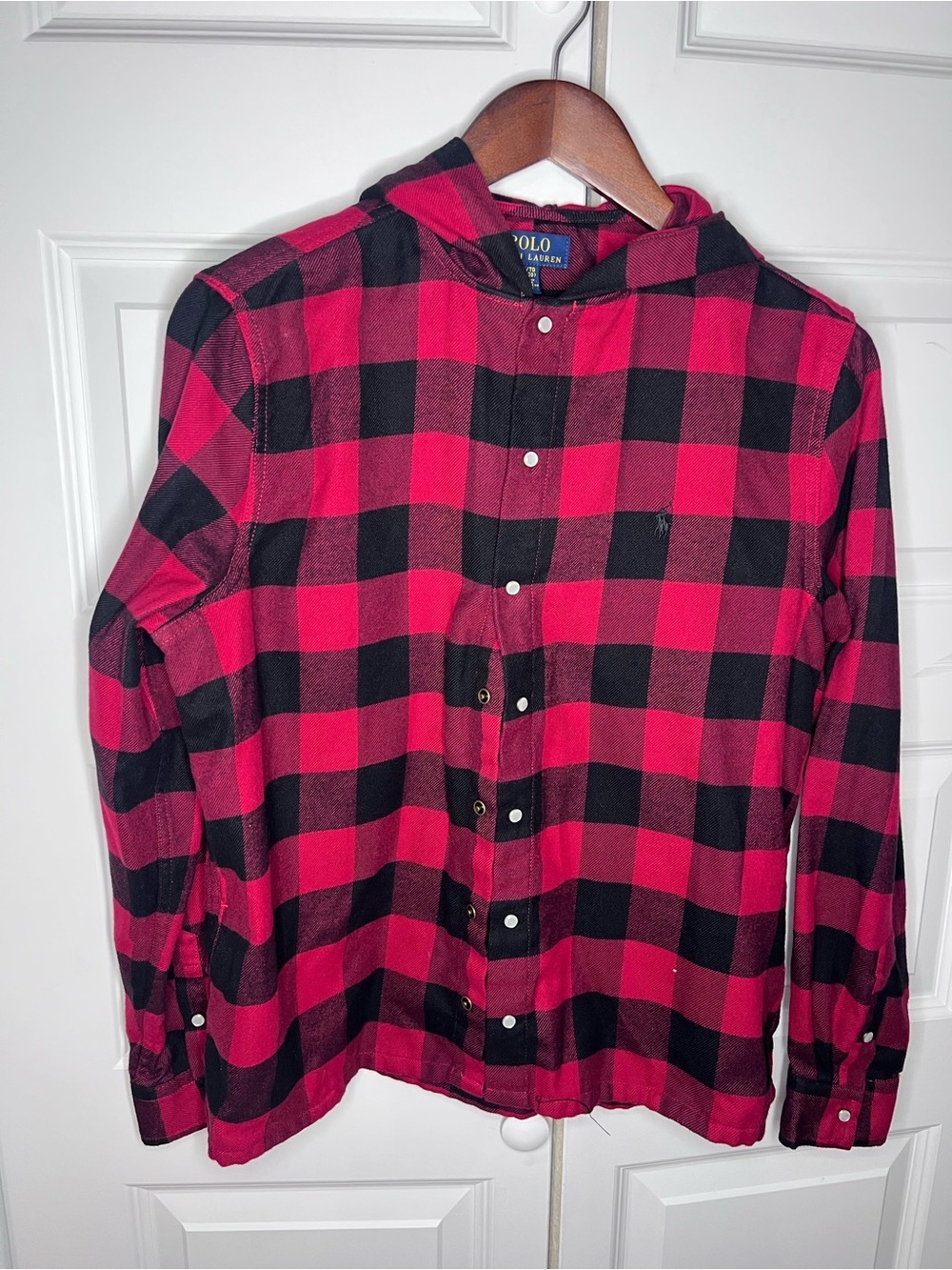 Polo Ralph Lauren Boys XL 18-20 Hooded Buffalo Plaid Flannel Shirt